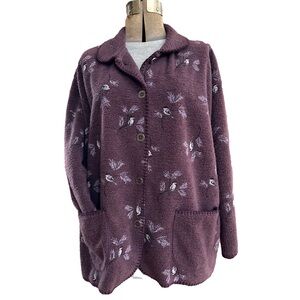 Vintage Artisans Sunschein Designs Birds Women's Jacket Made In USA Soft Fleece